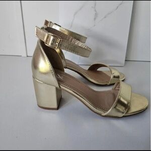 Windsor Gold Ankle Strap Heel Sandals Block Heel